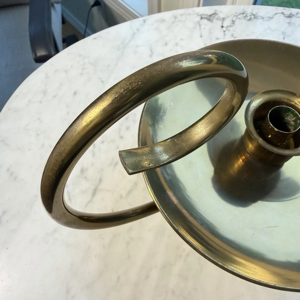 Vtg 80s Solid Brass Large Chamberstick Candle Holder Swirl Handle Maitland-Smith